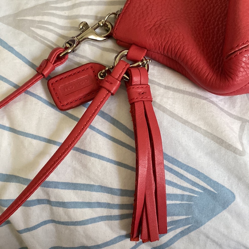Coach Salmon Pebbled Leather Wristlet Wallet with Tassel and Zipper Top - Picture 4 of 11